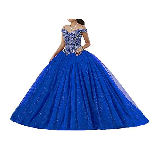 Graceprom Women's Beaded Crystal Quinceanera Dresses Ball Gown Sweet 16 Dresses Royal Blue 4