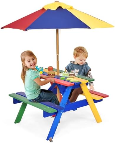 Amazon.com: Costzon Kids Picnic Table, Wooden Childrens Table & Bench ...