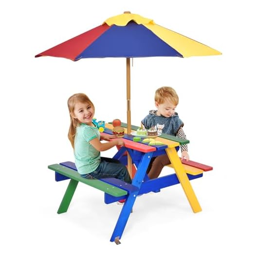 Costzon Kids Picnic Table Set Children Junior Rainbow Bench w/Umbrella (Multicolor)