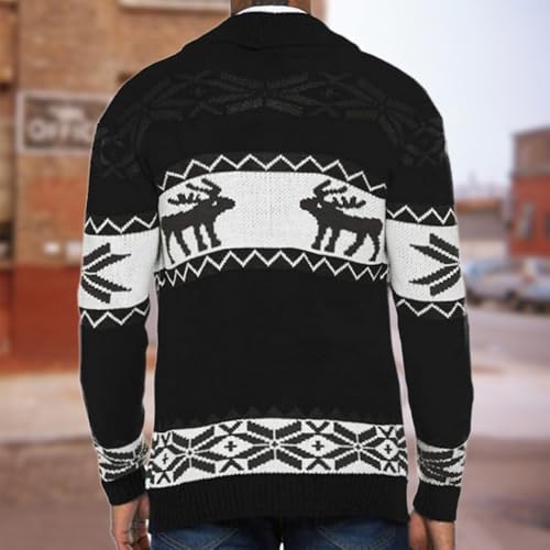 Men's Christmas Sweaters Long Sleeve Cardigans Thick Button Up Snowflake Shawl Collar Knitted Sweater3