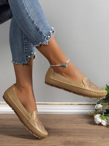 Image of Loafers for Women Leather Business Casual Shoes Comfortable Lightweight Penny Loafers Slip On Work Flats Moccasins Driving Boat Shoes
