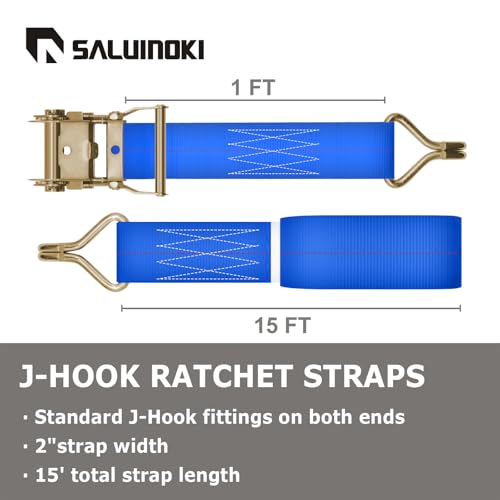 SALUINOKI 8Pack Ratchet Straps Heavy Duty Blue 2 inch x 15ft Tie Down Flatbed Straps for Truck Straps with 2200lbs Working Load, 10000lbs Break Strength Cargo Straps by SALUINOKI - Image 3