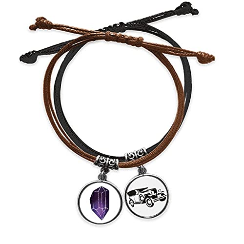 Bracelet Star de Cristal Bleu Ciel chaîne et mini-bus en cuir tressé