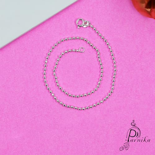 Image of Parnika 925 Pure 92.5 Sterling Silver Anklet for Women & Girls | Hallmarked Silver Payal | Ball Design | Single Piece