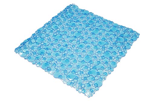 Croydex Bubbles Non-Phthalate Slip-Resistant PVC Suction Shower Mat, Blue, 53 x 53cm
