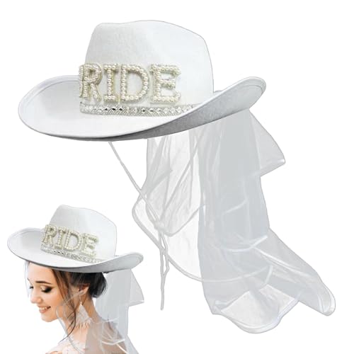Chapeau cowgirl en feutre avec voilette pour éviter un déguisement de fête banal
