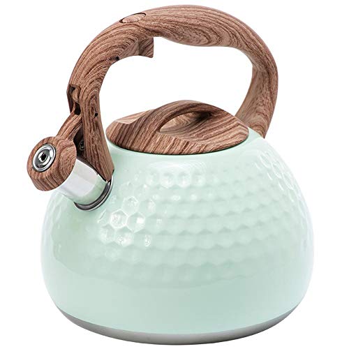 Sunneey Wasserkocher 2.8L Teekessel Wasserkocher Mit Holzmaserung Griff Flötenkessel Edelstahl Induktion Camping Gasherd Grün Weiß Blau Holzoptik Vintage Retro Universeller In Lebensmittelqualität Cover