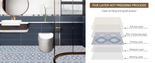 Image of Moroccan Tile Stickers | Waterproof Self Adhesive Peel & Stick Tile Decals for Kitchen Backsplash, Bathroom Wall, Floor, Furniture & Glass (4x4 Inch, Design 39)