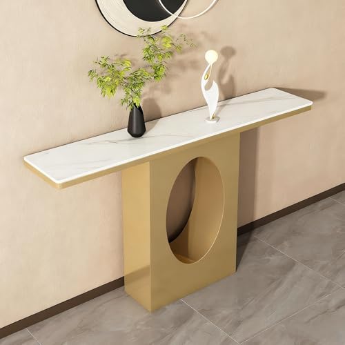 HARELA Mesa Consola Estrecha, Mesa de Entrada Industrial con Estructura de Metal, Mesas Auxiliar para sofá o Pasillo(Gold A,150cm/59in)