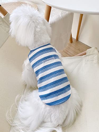 Qwinee Striped Dog Tank Top Cute Sleeveless Puppy Clothes Dog Shirt Breathable Casual Pet Vest For Small Medium And Large Cats Dogs Kitten Blue And White L #TOP2