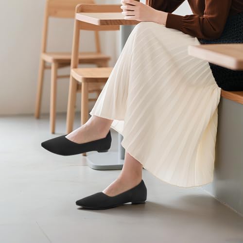 Image of ATHMILE Pointed Toe Flats for Women Comfortable Knit Ballet Flats Shoes