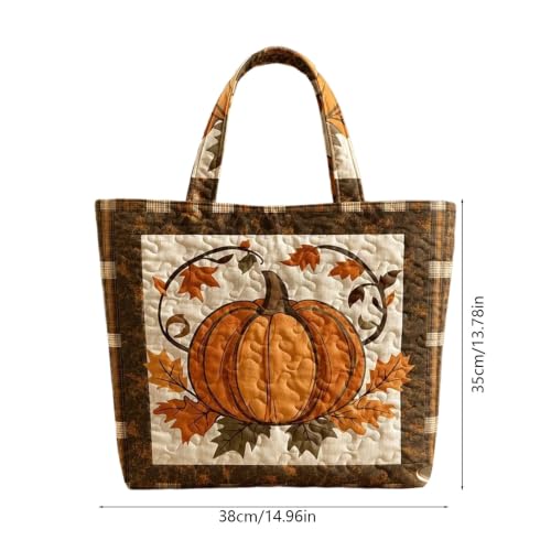 Vintage Quilted Tote Bag With Pumpkin Print, Handbags For Women, Fall Bag - image 4