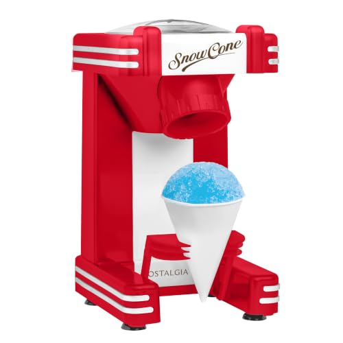 Image of Nostalgia Snow Cone Shaved Ice Machine - Makes 20 Icy Treats - Includes 1 Reusable Plastic Cup - Retro Red