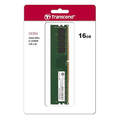 Image of Transcend 16GB DDR4 2666 Desktop Memory, JetRam Memory, DRAM Chips up to 21GB /s - 288 pin, 2Rx8, CL19, DIMM Type - Unbuffered Long-DIMM - U-DIMM - JM2666HLB-16G