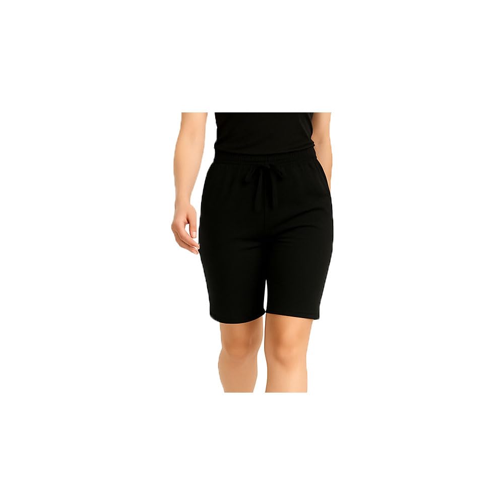 brand flex Womens Cotton Knee Length Plain Shorts for Girls Black Single Pack-picture-13