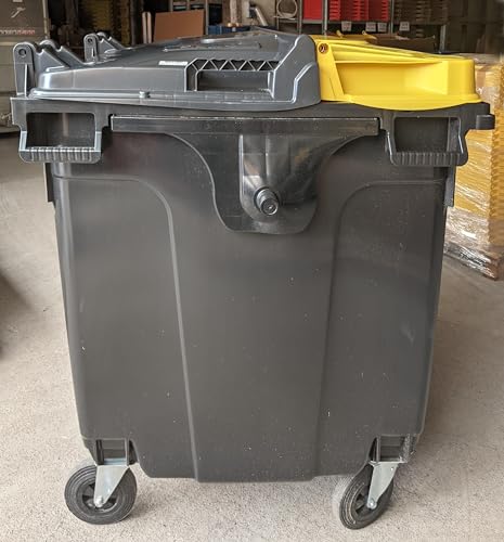 Sulo Graue Mülltonne Müllcontainer MGB 1100 Liter mit Einwurfdeckel in Gelb | Müllgroßbehälter Abfallcontainer Container | 4-Rad-Behälter mit Flachdeckel