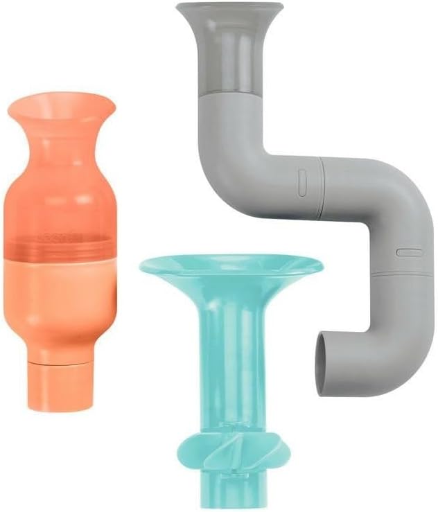 Boon Tubes Toddler Bath Toys - Bathtub Building Toys with Suction Cups - Toddler Sensory and Bathtub Essentials - Gray - 3 Count - Kids Ages 12 Months and Up