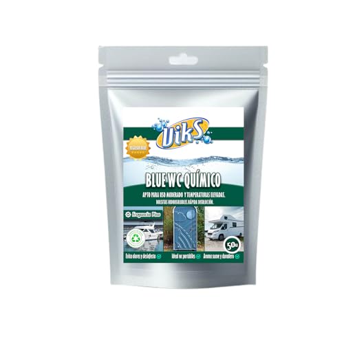 Viks | Pastillas azules para WC | 50 ud UltraPotentes | Eliminación Deshechos Orgánicos y Papel | Desodorizante para Caravanas, Baños portatiles, Potty | Fragancia Bosque