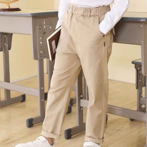 Boy School Uniform Pants Elastic Waist Pull On Stretch Cotton Trousers Flat Front Relaxed Jogger Pant with Pockets3