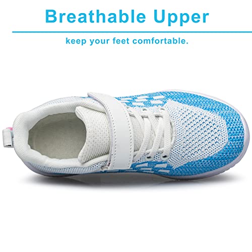 Boys Girls Running Shoes Sneakers Tennis Walking Hook Loop Child Shoes Unisex Blue White Big Kid Size 5 #TOP5