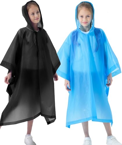 Image of Rain Poncho for Kids(2 Pack) Waterproof Reusable EVA Raincoat One Size Rain Jackets for Children,Boys and Girls