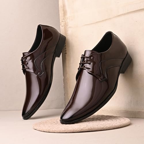 Image of Centrino Men's Formal Lace-Up Shoes | Soft & Comfortable Formal Shoe| Lace Up Textured Shiny & Glossy Oxford Casual Office Wear Shoes| Trending, Party, Outdoor Shoes for Office & College(9355)