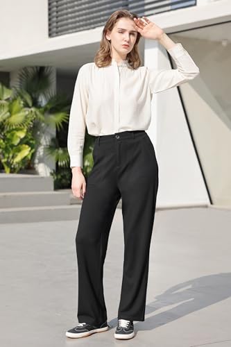 Black Dress Pants Women Waffle Knit Pants Business Office Trousers 30" Inner Length4
