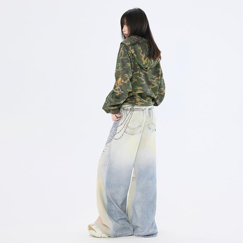 Neutral High Street Jeans - Unique Printed, High Waist, Loose, Wide Leg Denim Pants3