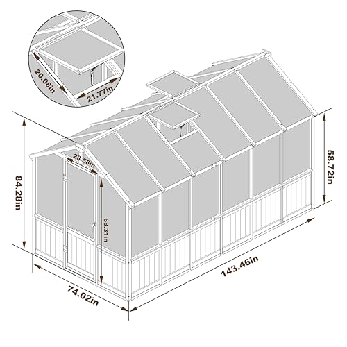 Image of MUPATER 6' x 12' Walk-in Wooden Polycarbonate Greenhouse with Ventilated Window & Lockable Door, Multi-Layer PC Panels for UV Protection, Greenhouse Kit for Outdoor, Garden and Backyard, Black