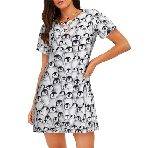 Chemise de nuit à manches courtes pour femme pingouins anti-chaleur douce