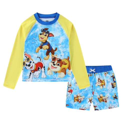Paw Patrol Boys UPF 50+ Rash Guard and Swim Trunks Shorts Swimwear Set Swimsuit for Toddler and Big Kids Yellow