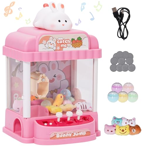 Nukdey Machine à Pinces pour Enfants avec 5 Poupées et 5 Balles Candy Grabber Machine Distributeur de Bonbons Jeu d'arcade Machine à Griffes avec Musique Cadeaux d'anniversaire pour Filles de 3 Ans