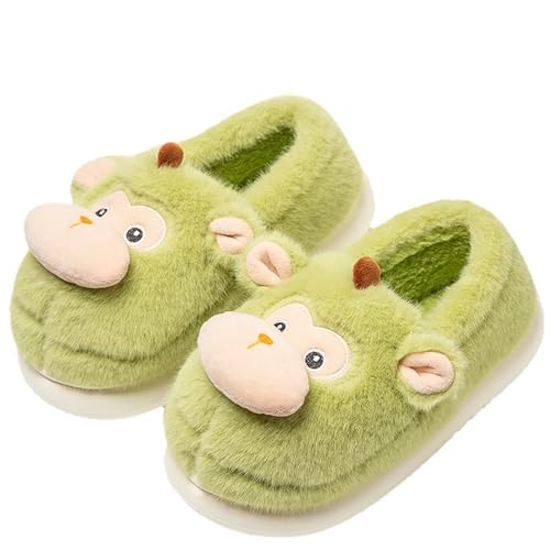 YongXinMY Pantuflas cálidas y peludas para mujer, diseño de mono de dibujos animados de invierno, zapatos esponjosos para el hogar, suela gruesa antideslizante, calzado ligero de EVA para interiores y