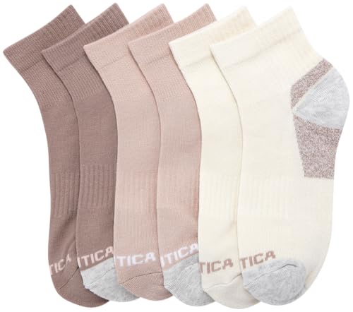 Image of Nautica Womens High Quarter Socks Moisture Wicking Cushioned Socks, 6 Pack | Dri-Motion Moisture Wicking Stretch Fabric, Cushioned Key Areas, Reinforced Heel and Toe, High Quarter Cut, Shoe Size 4-10
