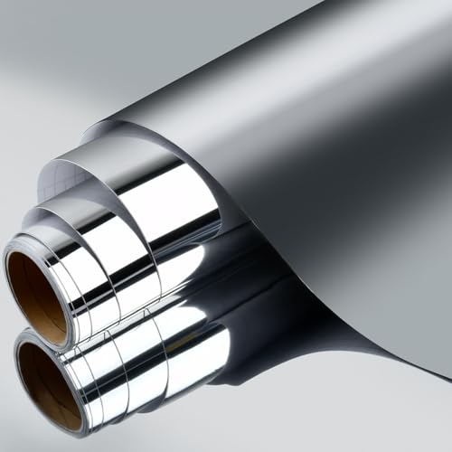 POUMUE 30 × 200cm Spiegelfolie Selbstklebend Möbel Klebespiegel, Wasserfeste Spiegelfolie Wandspiegel Zuschneidbar, Selbstklebende Spiegelfolies, Spiegelfolies Schrank für Schrank Wand Wohnzimmer