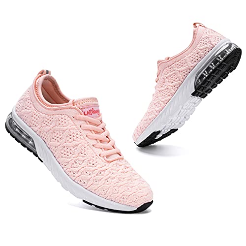 LARNMERN PLUS Fashion Air Cushion Sport Shoes for Women Mesh Knit Casual Arch Support Work Shoes(Light Pink, 7.5)