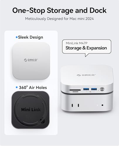 Image of ORICO MiniLink 40Gbps Mac mini M4 Dock, 7-in-1 USB 4 Docking Station with Dual NVMe M.2 SSD Slots, 10Gbps USB-A Expansion Ports, SD /TF 4.0 Card Readers for Mac mini-M47P
