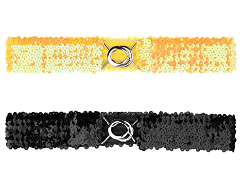 Photo de Allegra K Femmes Glitter Skinny Stretchy Ceintures Paillettes Slim Ceintures Élastiques 2PCS Jaune 64cm/25.19