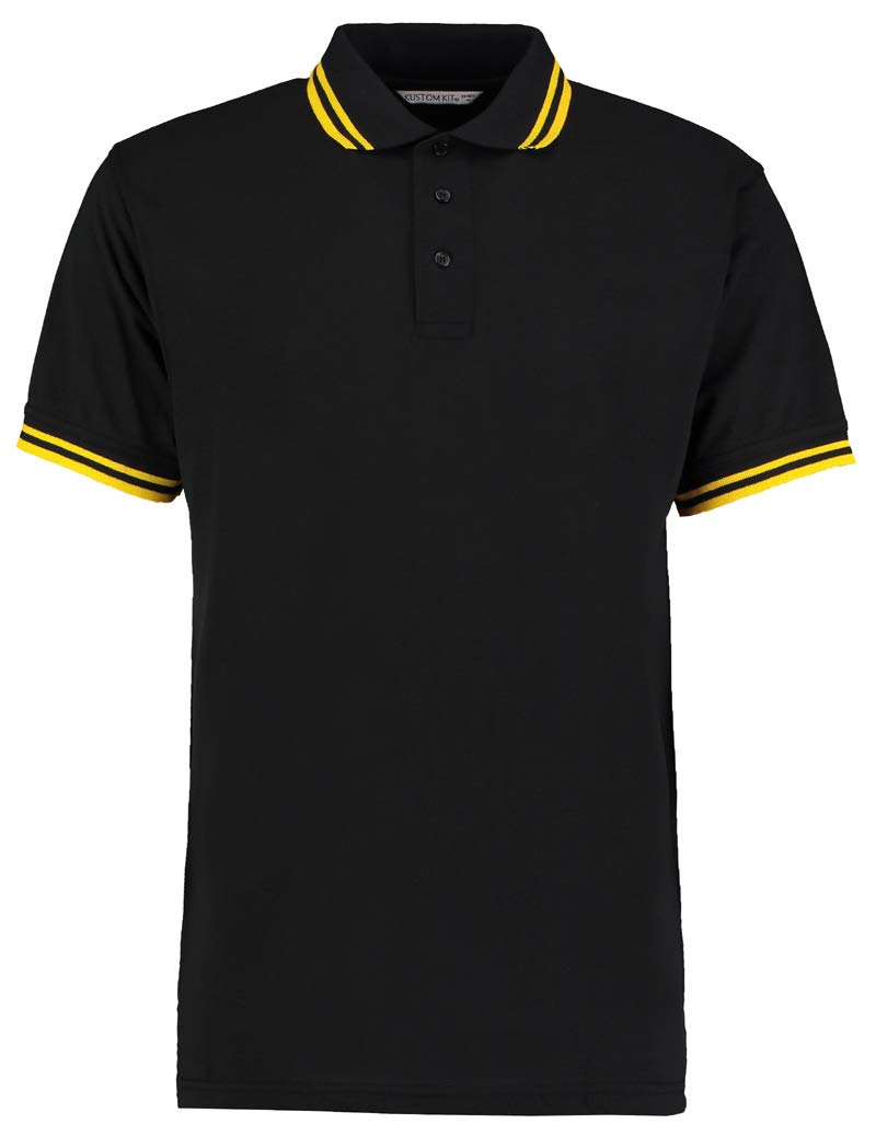 Kustom Kit Mens Short Sleeve Polo Shirts, Black/Yellow, XX-Large. KK409