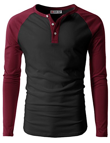 image for H2H Men's Casual Regular Fit Raglan Baseball Long Sleeve Henley T-Shir