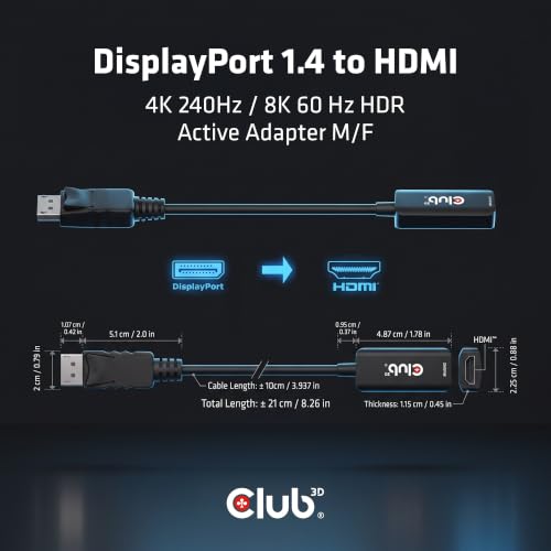 Image of Club 3D DisplayPort 1.4 to HDMI Active Adapter 8K 60Hz 4K 120Hz CAC-1088