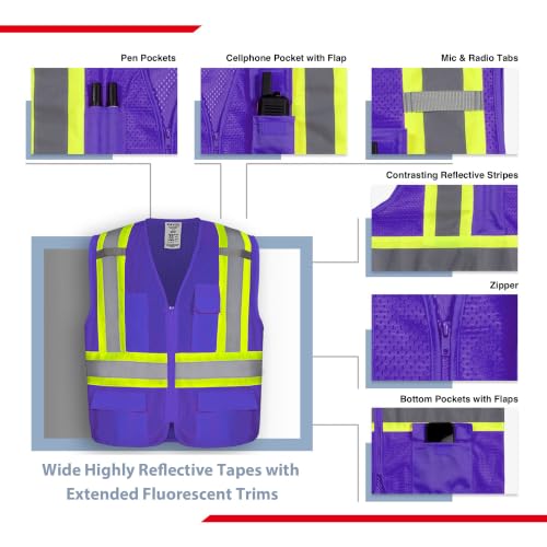 Image of KAYGO Reflective High Vis Safety Vest with Pockets for Men and Women KG0100 | Breathable Polyester Lightweight, Two-Tone, for Construction, Warehouse, Surveying, Cycling, Machine Washable
