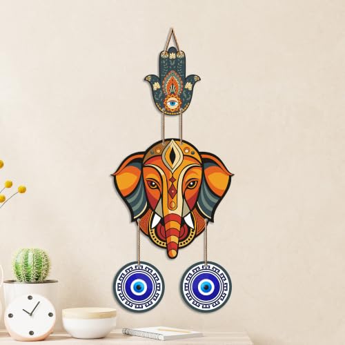 Image of Artvibes Baby Ganesha Evil Eye Wall Hanging for Home Entrance | Nazar Battu MDF Decorative Wall Art | Spiritual Vastu Decor for Living Room | Bedroom | Office | Main Door | Unique Gift (WH 8553N)