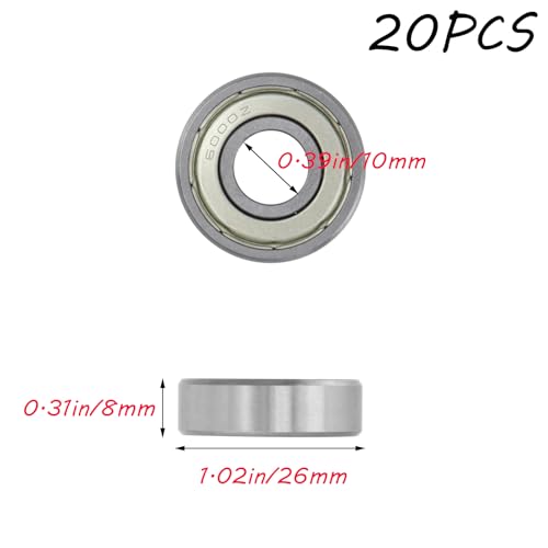 Image of Antrader Deep Groove Ball Bearings Metal Shielded 6000ZZ Precision Bearings 10 x 26 x 8mm Silver Tone Pack of 20