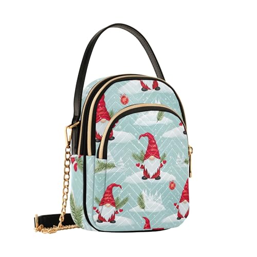 Women over Shoulder Purse Red Hats St Quilted Chain Strap Cell Phone Handbag Cute Zipper Bowler Tote Ladies Satchel, 5.9" × 8.3" × 3.1"2