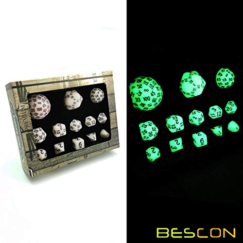 Bescon Super Glowing In Dark Complete Polyhedral Rpg Dice Set 13Pcs D3-D100 #TOP6