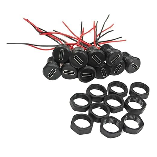 10 pcs Type-C femail Socket Connectors with Nuts, Black Plastic Housing, Pre-Wired with Red and Black Cables-image-27