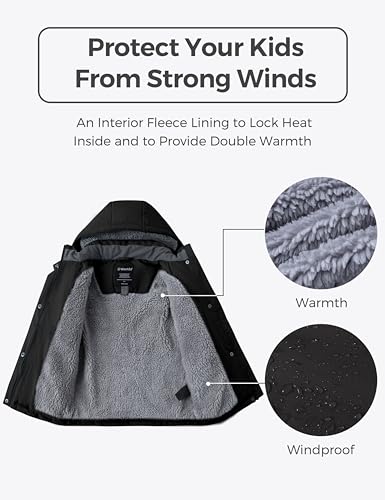 wantdo Girl's Winter Coat Warm Puffer Jacket Waterproof Fleece Jacket Hooded4