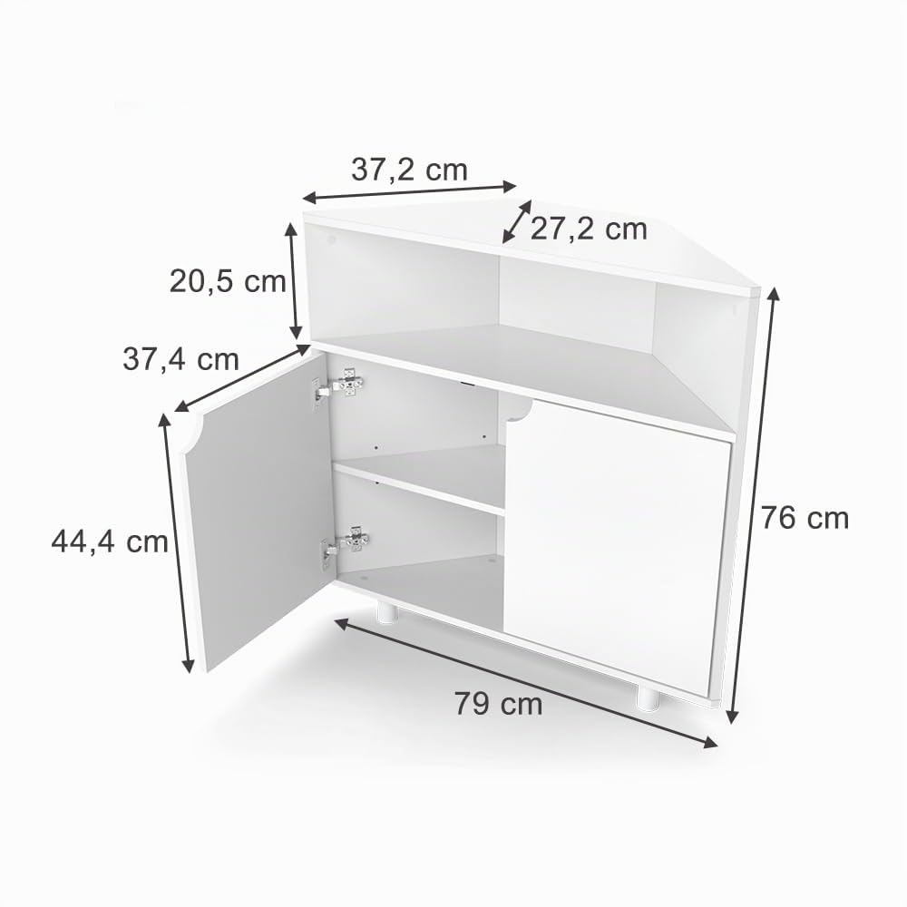 Vicco Eckschrank Inaro, Weiß, 79 x 76 cm | mit 3 Fächern, geeignet zur platzsparenden Aufbewahrung in Raumecken