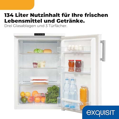 Exquisit Vollraumkühlschrank | 134 l Nutzinhalt, EEK: D, 38 dB, Standgerät | LED-Beleuchtung, elektronische Temperaturregelung, digitale Temperaturanzeige, Super-Kühl-Modus | KS516-V-HE-011D weiss